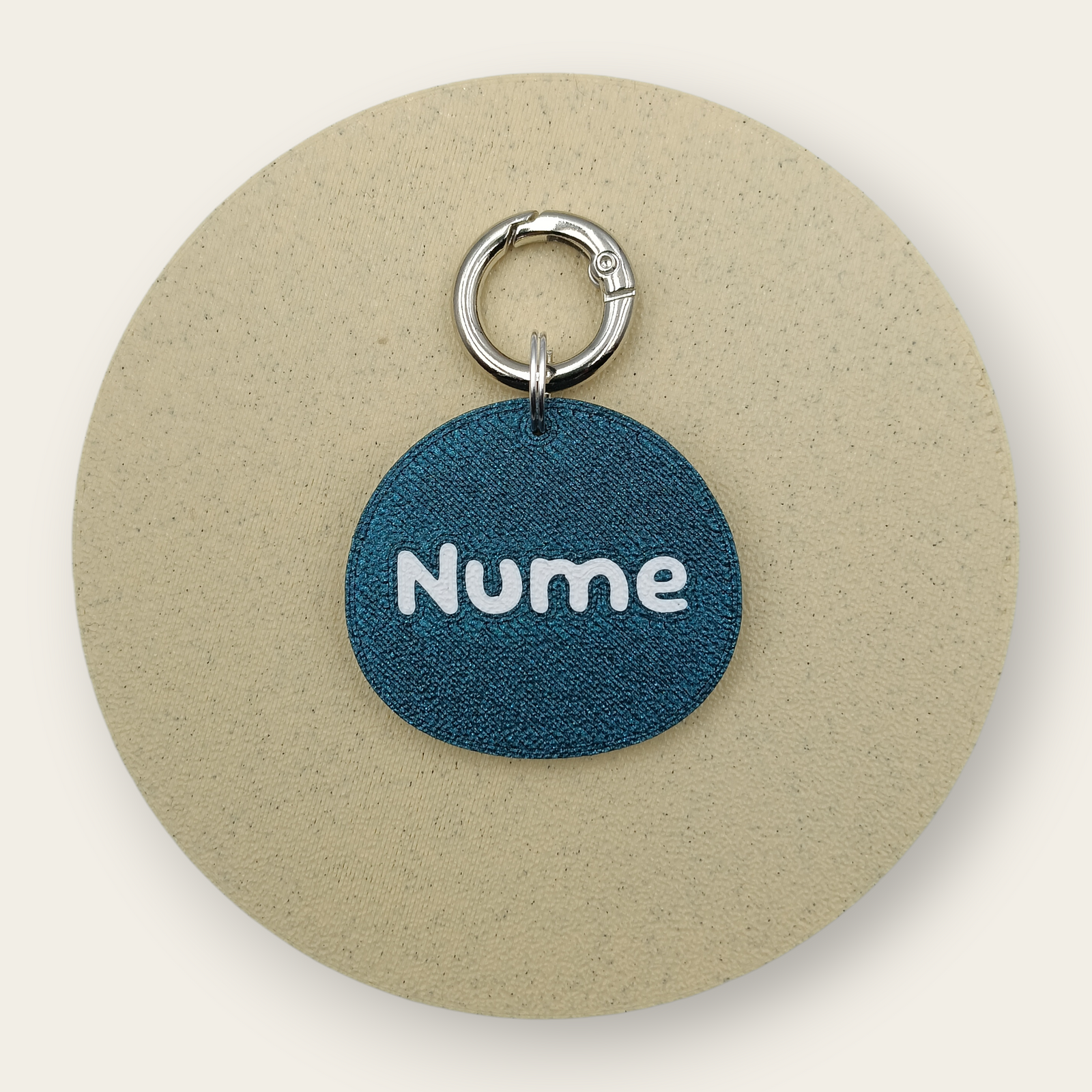 Medalion personalizat pentru câini, formă originală, navy glitter, printat 3D din PLA - Ubba.