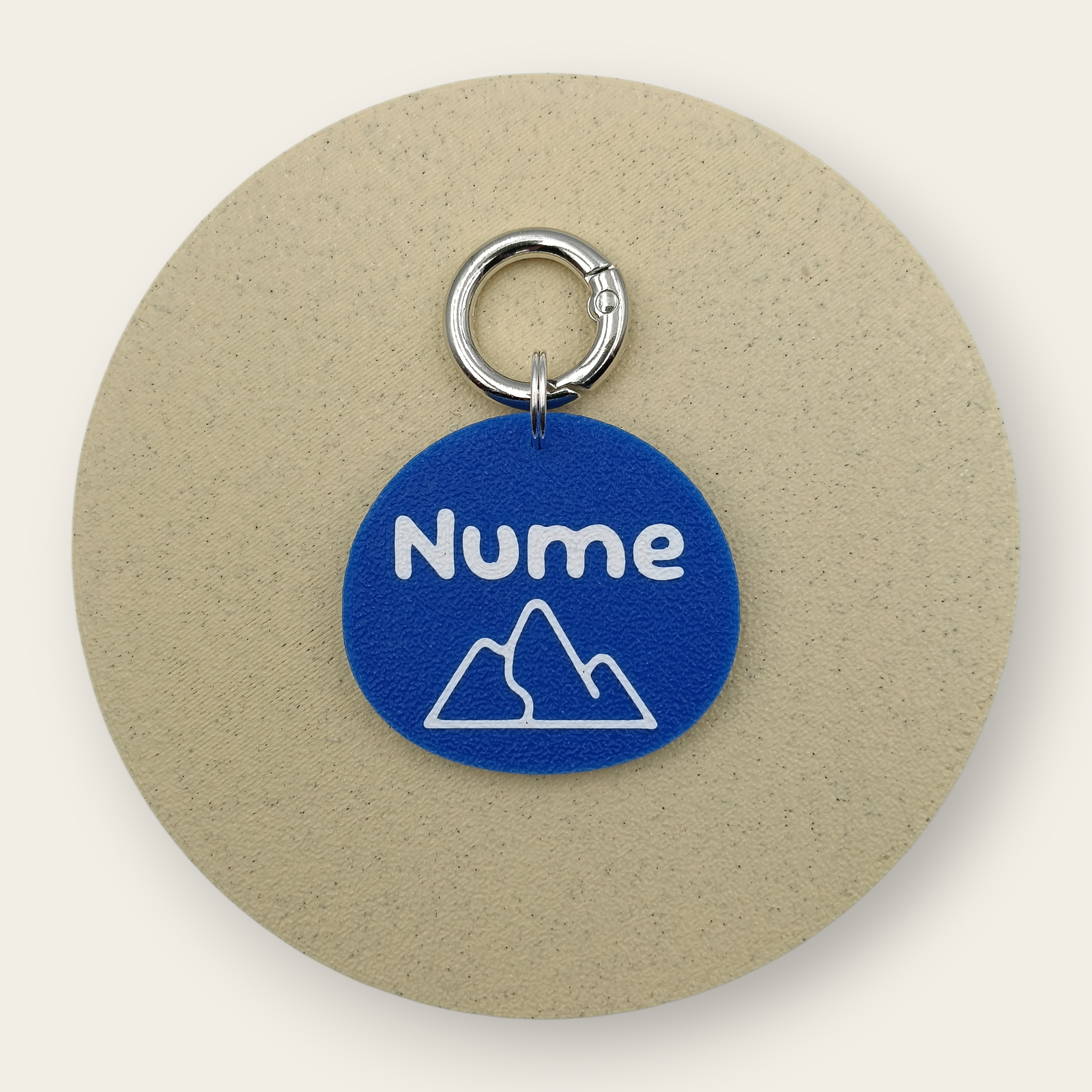 Medalion personalizat pentru câini, simbol munte, albastru cu alb, printat 3D din PLA - Ubba.