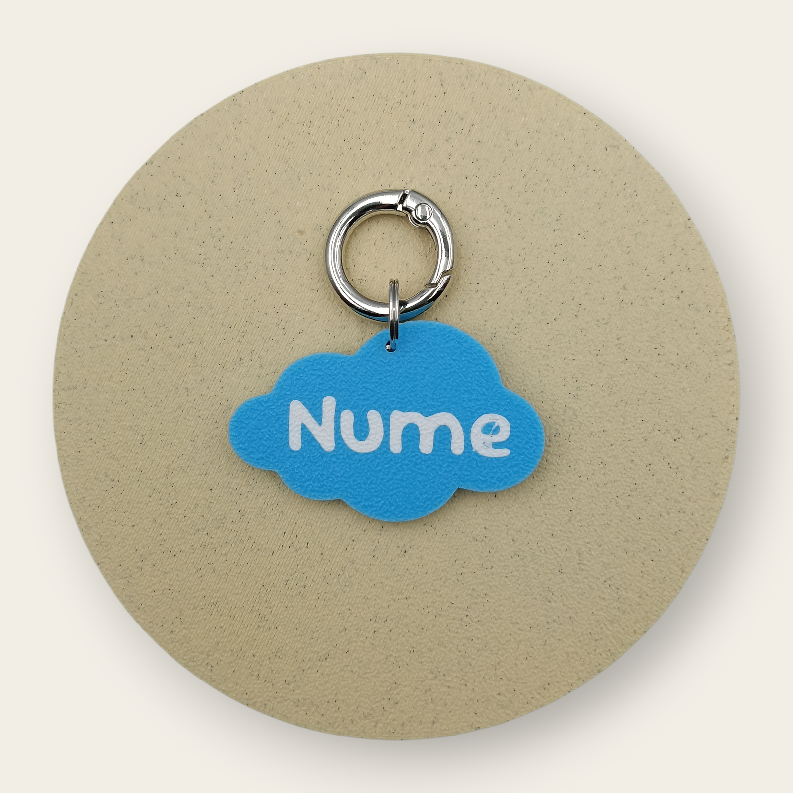 Medalion personalizat pentru câini, formă de nor, bleu cu alb, printat 3D din PLA - Ubba.