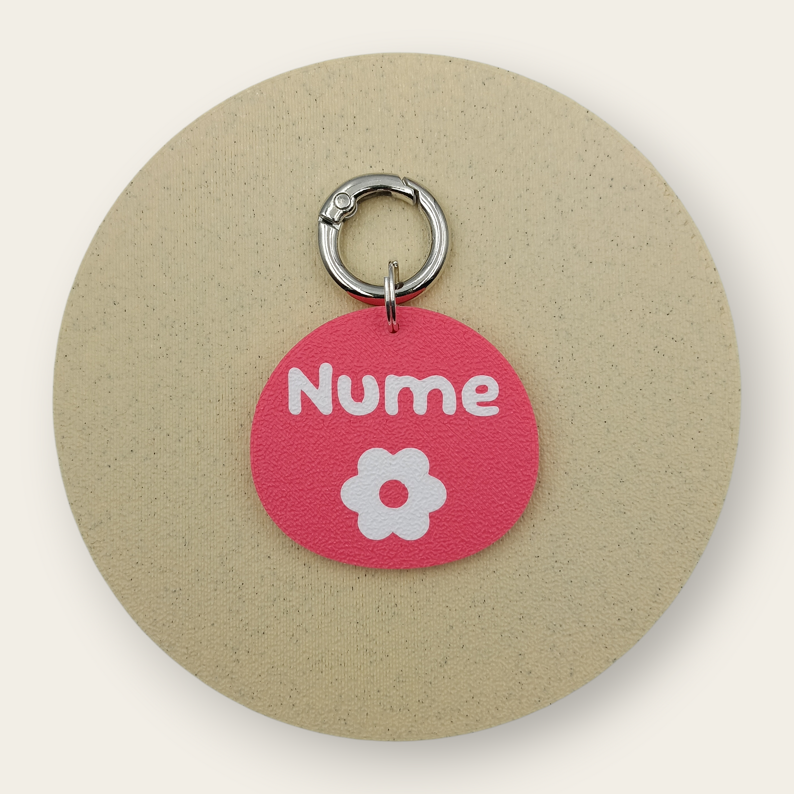 Medalion personalizat ediție de primăvară cu margareta, roz, printat 3D din PLA - Ubba.