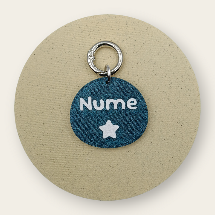 Medalion personalizat pentru câini, simbol stea, navy cu alb, printat 3D din PLA - Ubba.