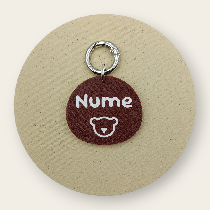 Medalion personalizat pentru câini, simbol urs, maro cu alb, printat 3D din PLA - Ubba.