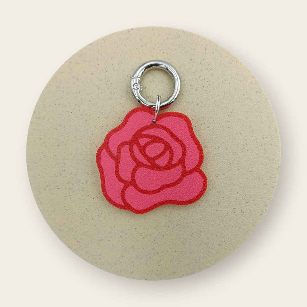 Medalion amuzant si inedit cu forma de trandafir, tematica natura, roz cu accente rosii, printat 3D din PLA - Ubba.